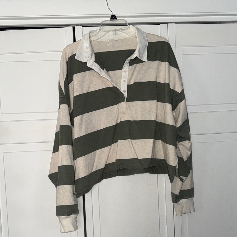 Striped Green and White Polo Shirt